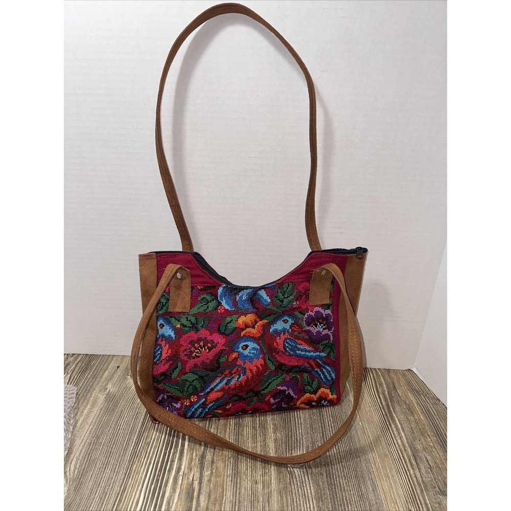 Embroidered Purse Multicolored Birds Flowers‎ Shoulder Bag Beautiful Crochet